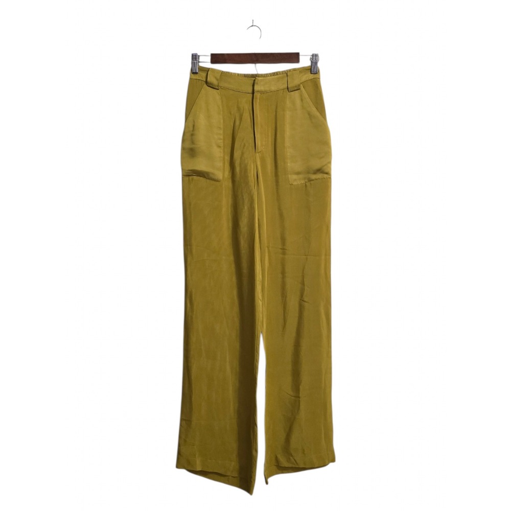 Good American Semi Sheer High Rise Wide Leg Trousers In Golden Olive Sz 0